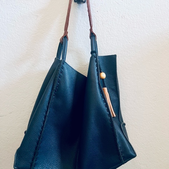 The Sak Los Feliz Large Navy Leather Hobo Bag with Tassel - Picture 2 of 5